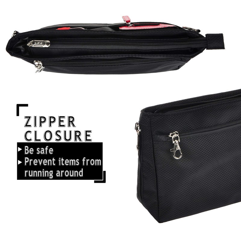 Vercord Expandable Nylon Handbag Purse Organizer Insert Liner Shaper Bag In Bag Black Large - Image 5